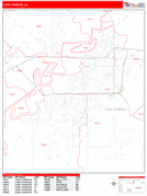 Lake Charles Digital Map Red Line Style